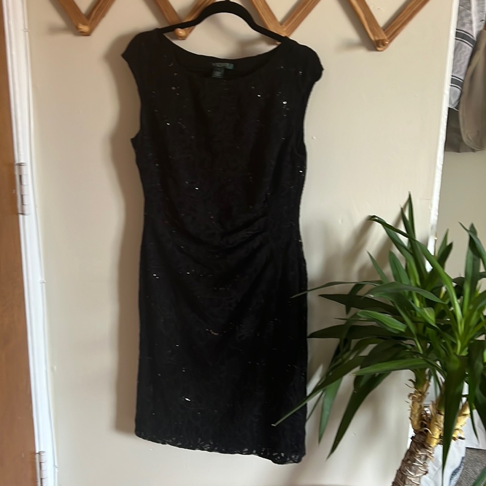 Unworn Ralph Lauren black dress with black lacy and sequined overlay